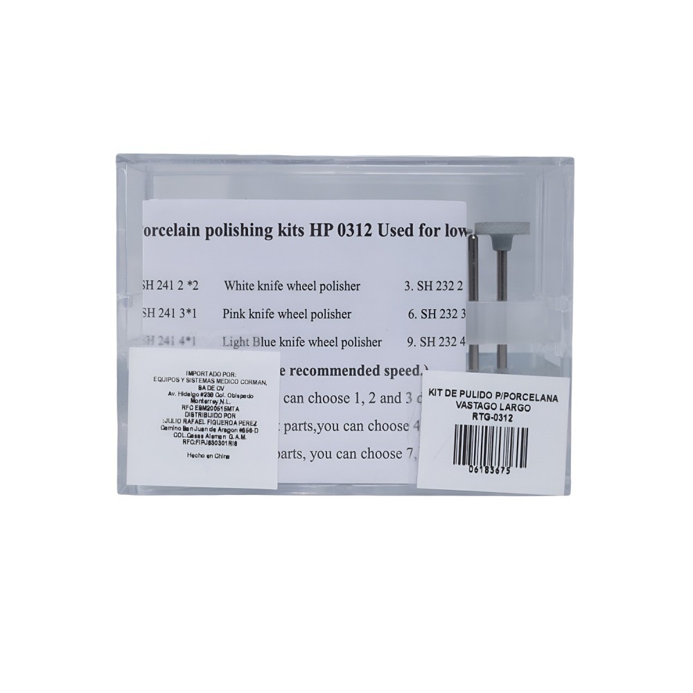 Kit de Pulido Dental para Porcelana Vastago Largo RTG-0312 Kit de Pulido Dental para Porcelana Vastago Largo RTG-0312