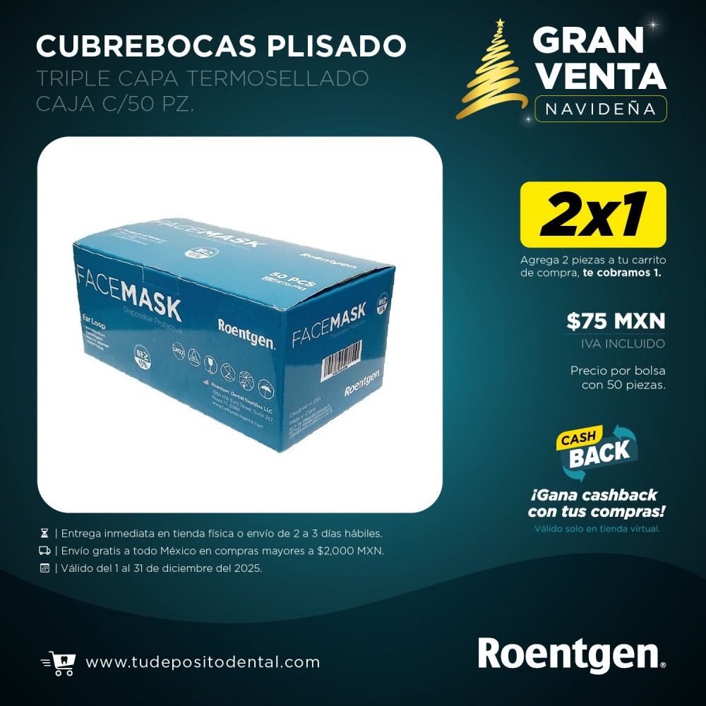 Cubrebocas Plisado Triple Capa Termosellado Caja c/50 pz.