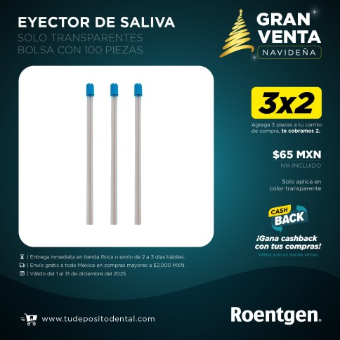 Eyector de Saliva Transparente  Roentgen Bolsa con 100 pzas.
