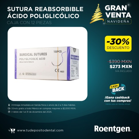 Sutura Reabsorbible Ácido Poliglicólico (Caja con 12 piezas)