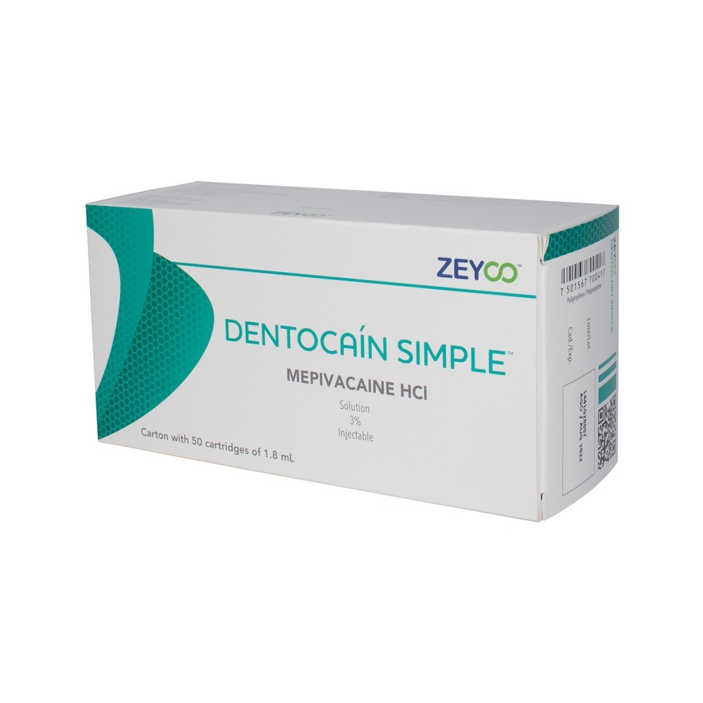 Anestesia Dentocain Simple 3% Zeyco caja C/50 pz